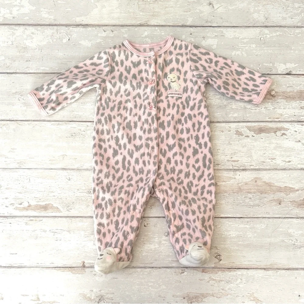 Carters 6m Baby Girl Fleece One Piece Sleeper Footie Pajamas Pink Animal Print